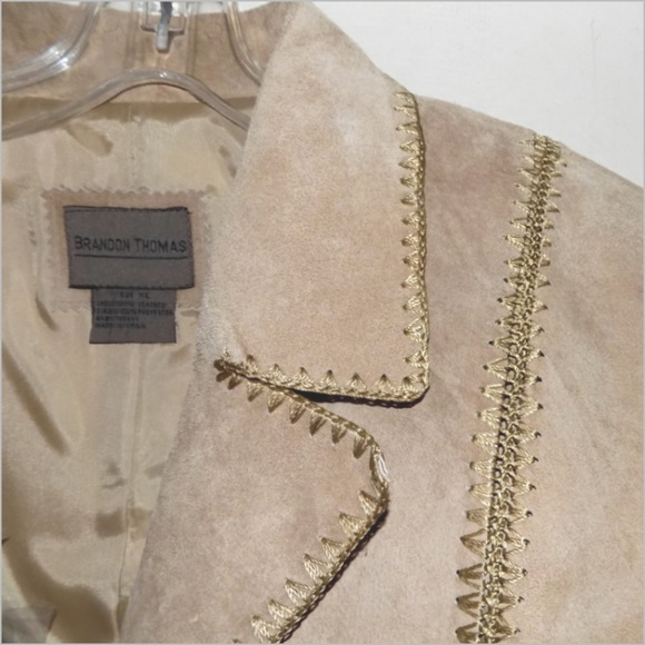 NWT Genuine suede leather coat Tan XL Gold stitches Brown Full-length Lined New - Picture 2 of 7